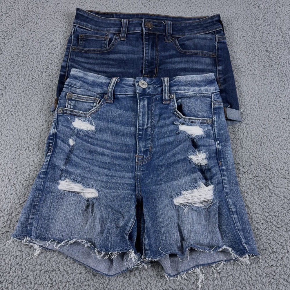 LOT OF 2 American Eagle Shorts Womens 2 Curvy Hi Rise Shortie Denim 3" Jean Jort